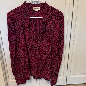 Zadig & Voltaire Fuchsia and Black Leopard-Print Long-Sleeve Blouse